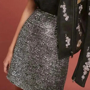 Anthropologie Hutch Saint-Michel Mini Skirt - Black Silver - Sequin -  Size XS